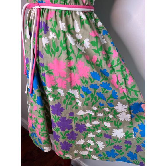 1960s Rainbow Pink Purple Blue Floral Groovy Maximalist Mod Tea Party Dress M - Picture 4 of 10